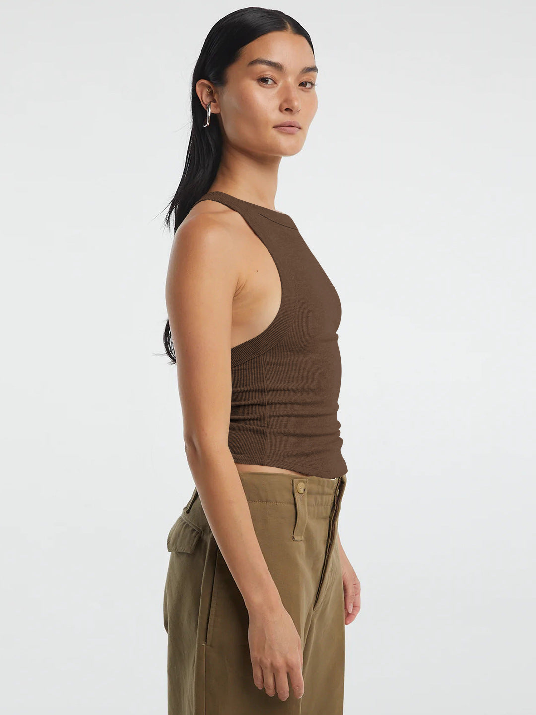 Villa Blvd Halter Neck Ribbed Cropped Top