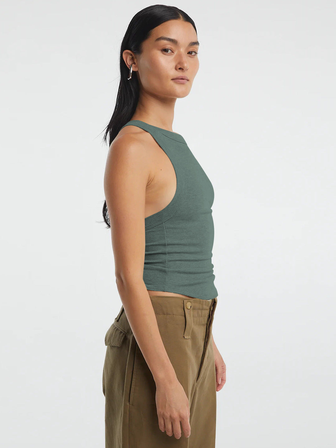Villa Blvd Halter Neck Ribbed Cropped Top
