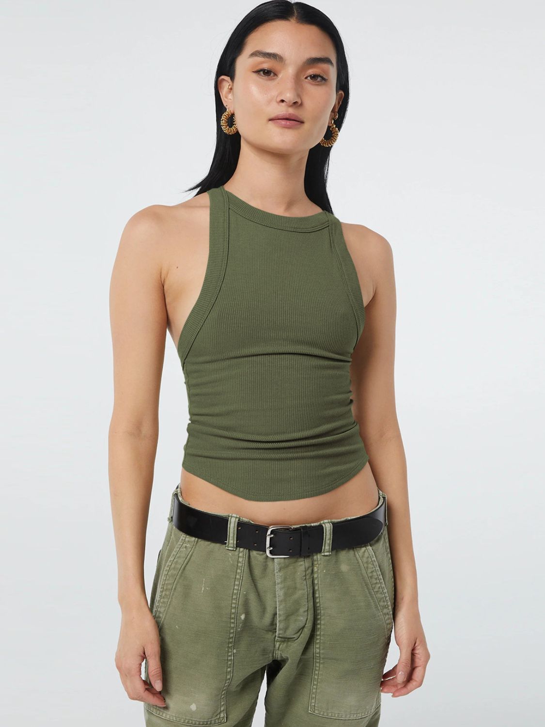 Villa Blvd Halter Neck Ribbed Cropped Top