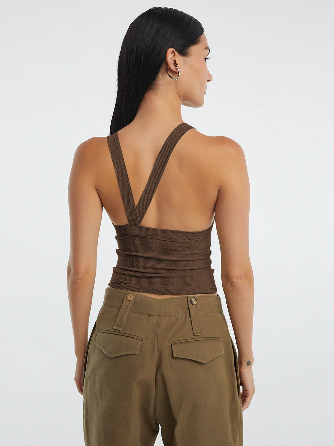 Villa Blvd Halter Neck Ribbed Cropped Top
