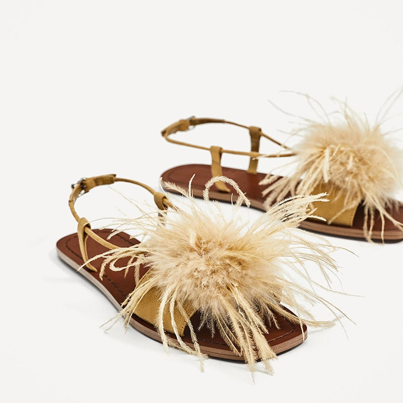Villa Blvd Feather Decor Sandals