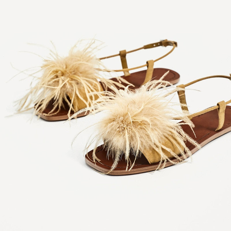 Villa Blvd Feather Decor Sandals