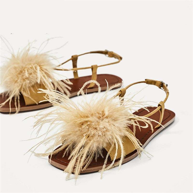 Villa Blvd Feather Decor Sandals