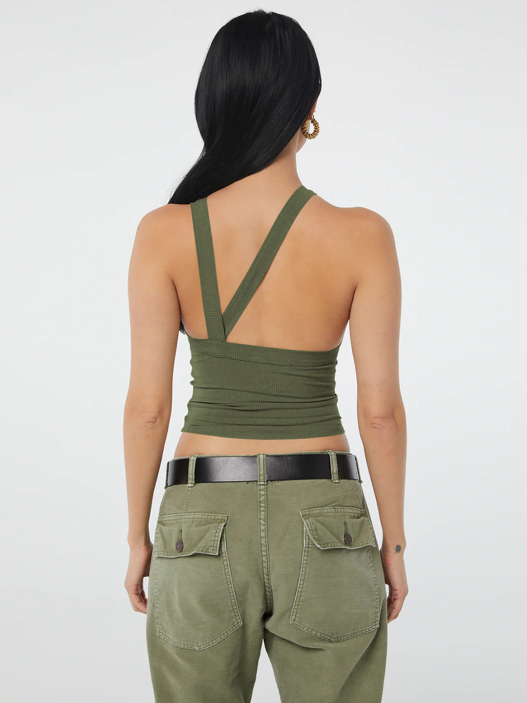 Villa Blvd Halter Neck Ribbed Cropped Top