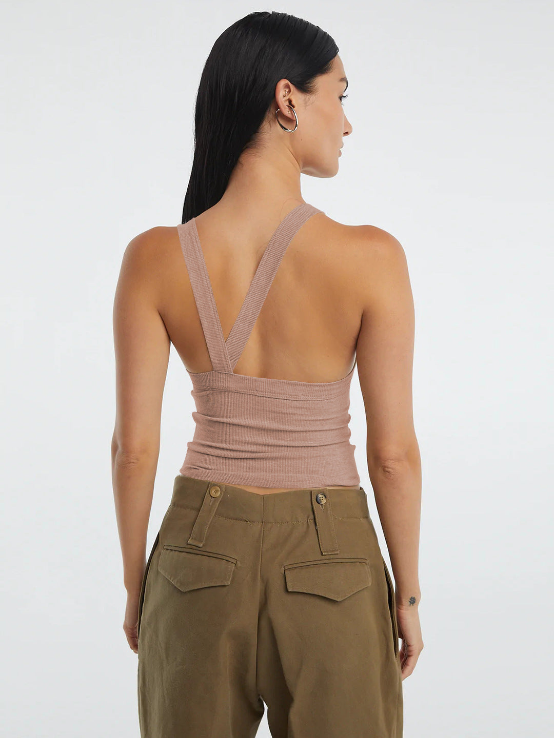 Villa Blvd Halter Neck Ribbed Cropped Top