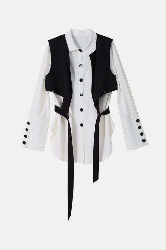 Villa Blvd Button Shirt + Cropped Vest Set