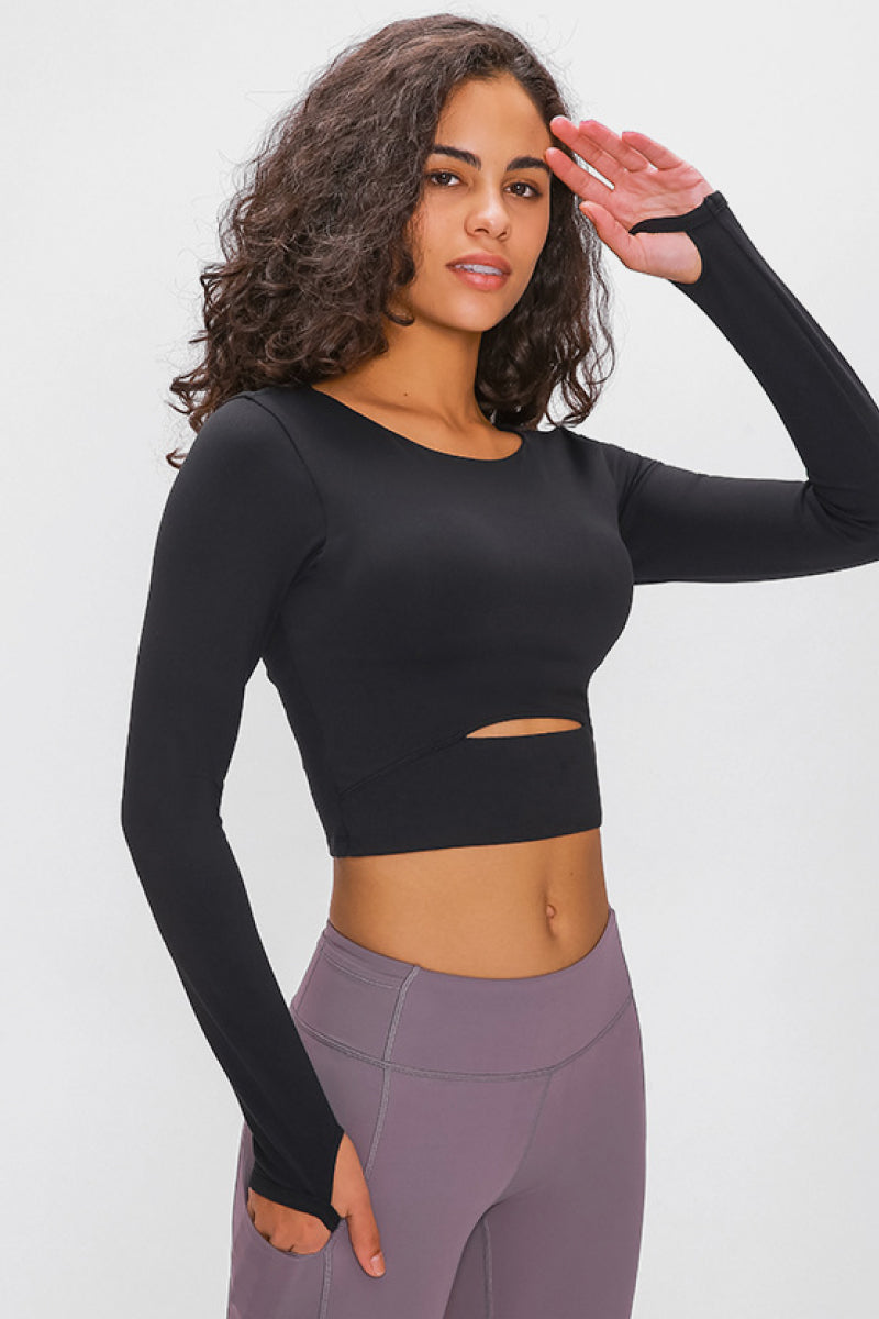 VILLA ACTIVE Long Sleeve Cropped Top With Sports Strap ☛ Multiple Colors Available ☚