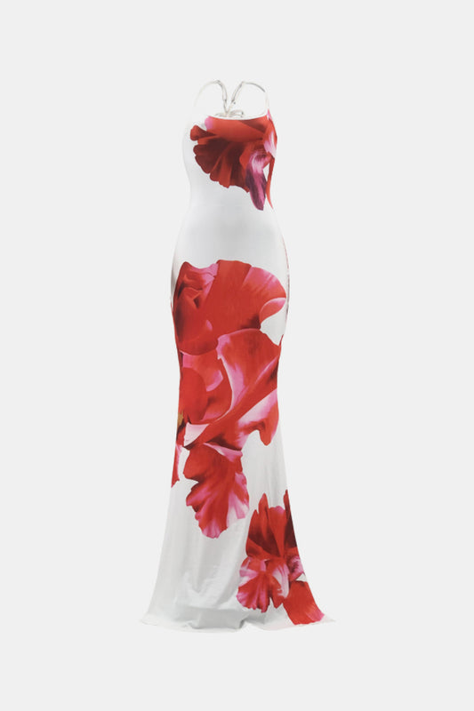 Villa Blvd Floral Strappy Halter Neck Dress with Split