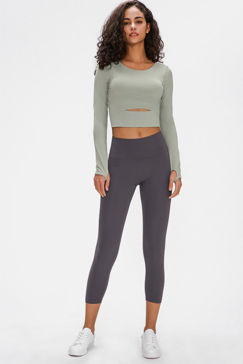 VILLA ACTIVE Long Sleeve Cropped Top With Sports Strap ☛ Multiple Colors Available ☚