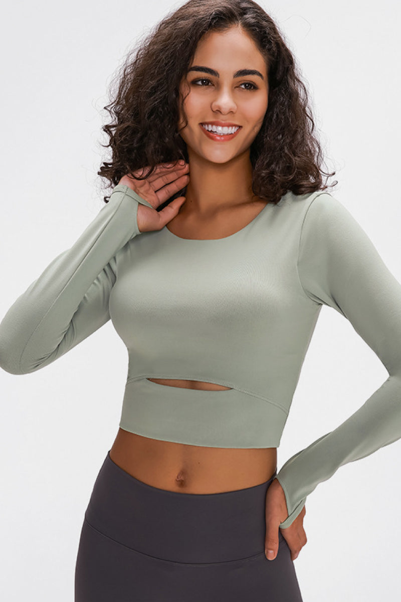 VILLA ACTIVE Long Sleeve Cropped Top With Sports Strap ☛ Multiple Colors Available ☚