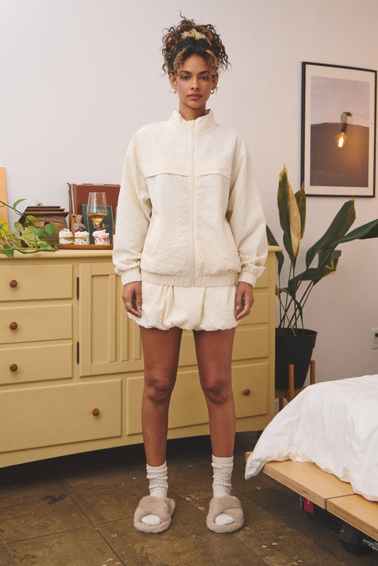 Villa Blvd Textured Jacket + Bubble Skort Set