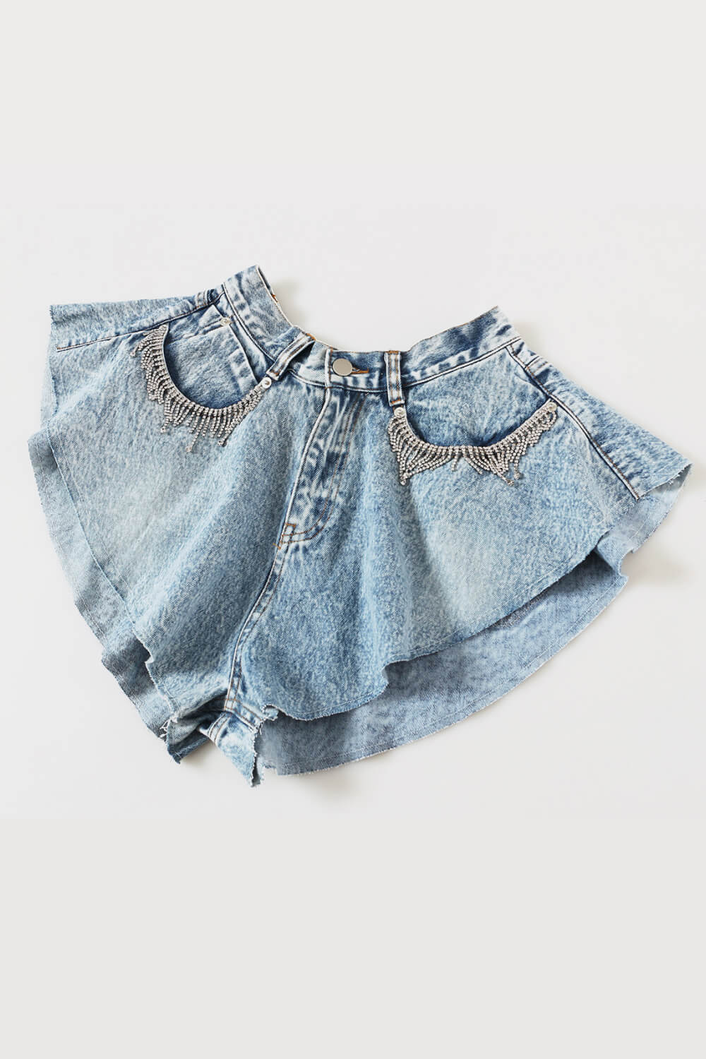 Villa Blvd Rhinestone Fringe Denim Shorts