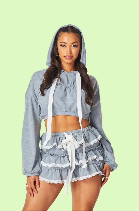 Villa Blvd ƎDEN Ruffle Lace Hoodie + Skorts Set ☛ Multiple Colors Available ☚