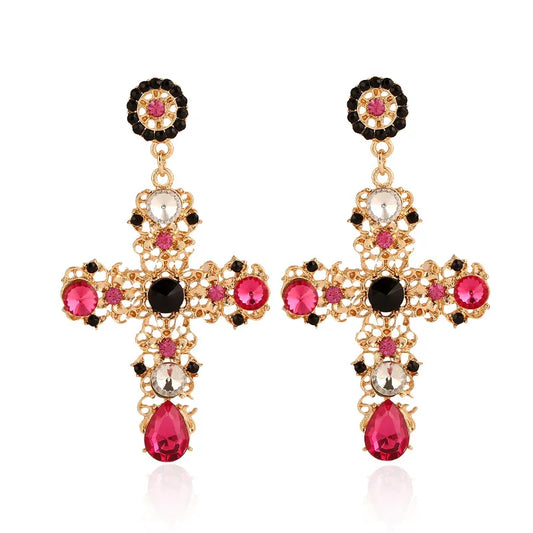 Villa Blvd Vintage Crystal Cross Drop Earrings ☛ Multiple Colors Available ☚