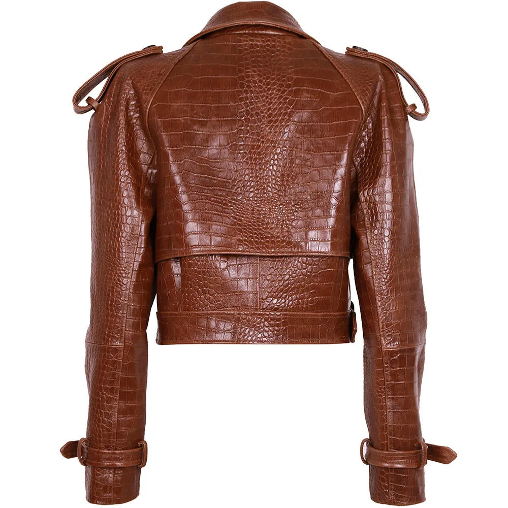 Villa Blvd Leather Serpentine Cropped Trench Coat