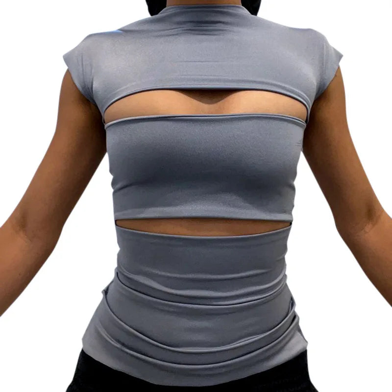 Villa Blvd Hollow Panel Mock Neck Tank