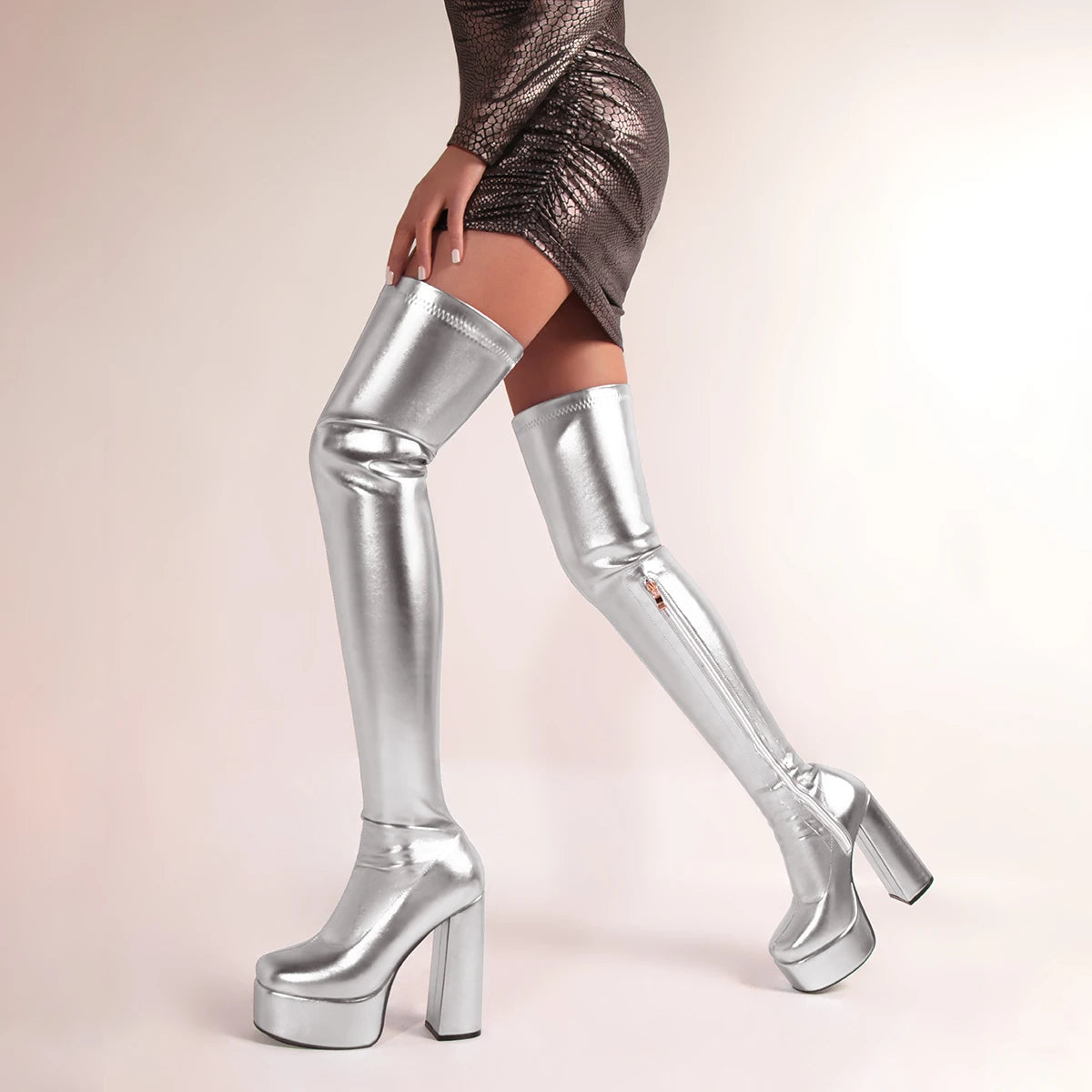 Villa Blvd Metallic Over The Knee Platform Boots ☛ Multiple Colors Available ☚