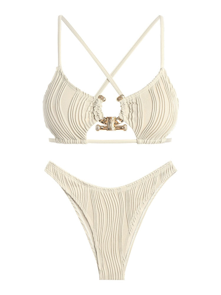 Villa Blvd Textured Metal Hardware Bikini ☛ Multiple Sizes Available ☚