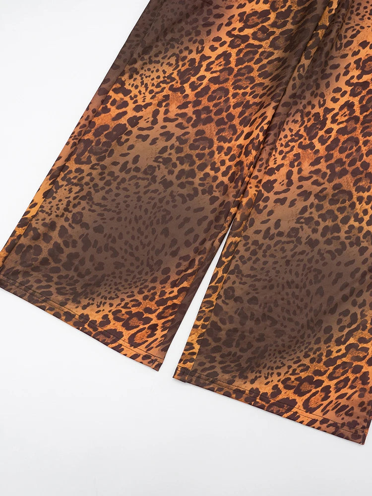 Villa Blvd Retro Leopard Blouse + Pants Set