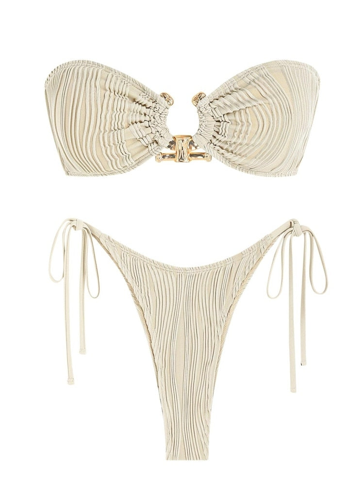 Villa Blvd Textured Bandeau Ocean Metal Bikini ☛ Multiple Sizes Available ☚