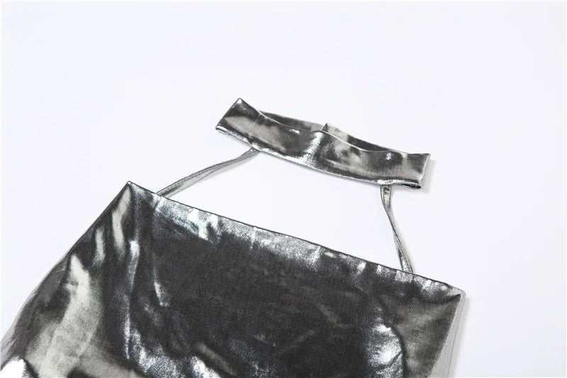 Villa Blvd Silver Patent Halter Top
