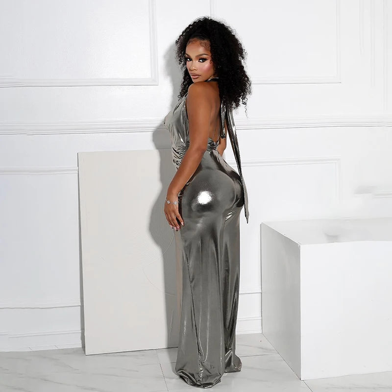 Villa Blvd Metallic Glossed Jumpsuit