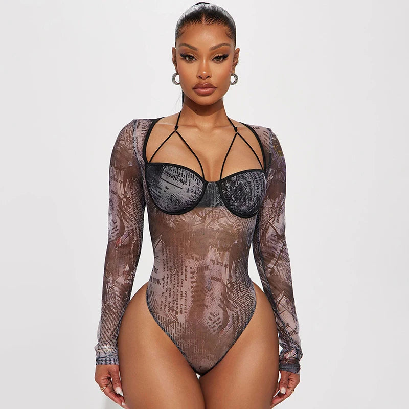 Villa Blvd Abstract Prompt Mesh Bodysuit