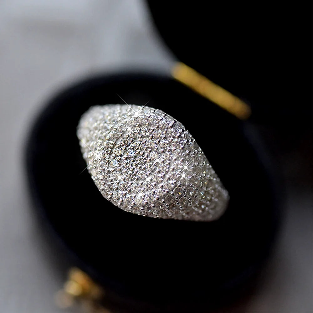 Villa Blvd Round Dome Pave Moissanite Signet Ring