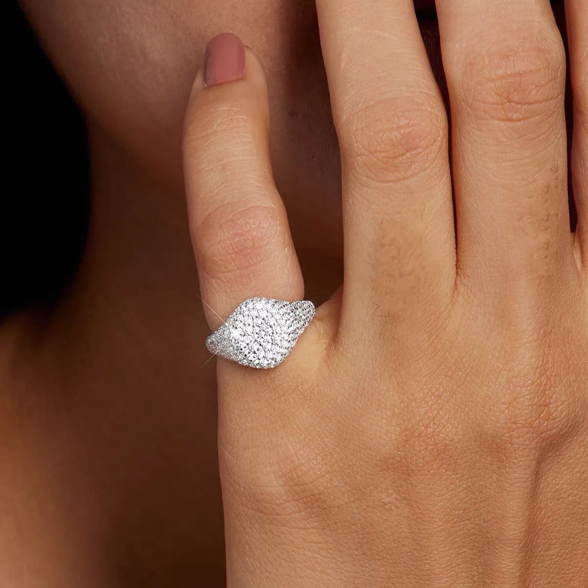 Villa Blvd Round Dome Pave Moissanite Signet Ring