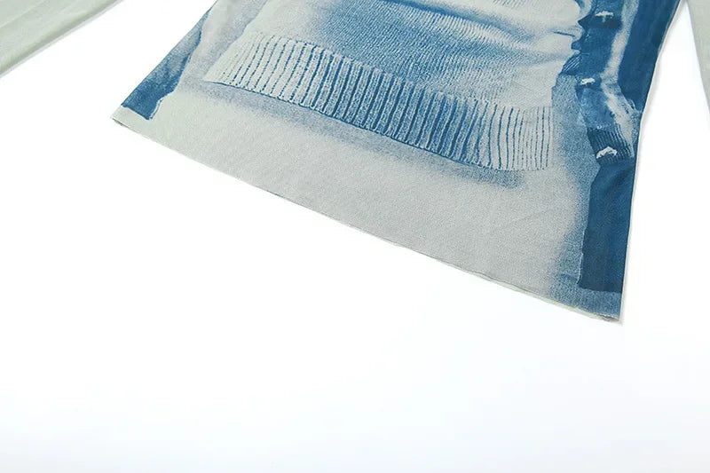 Villa Blvd Mesh Abstract Mock Neck Tee