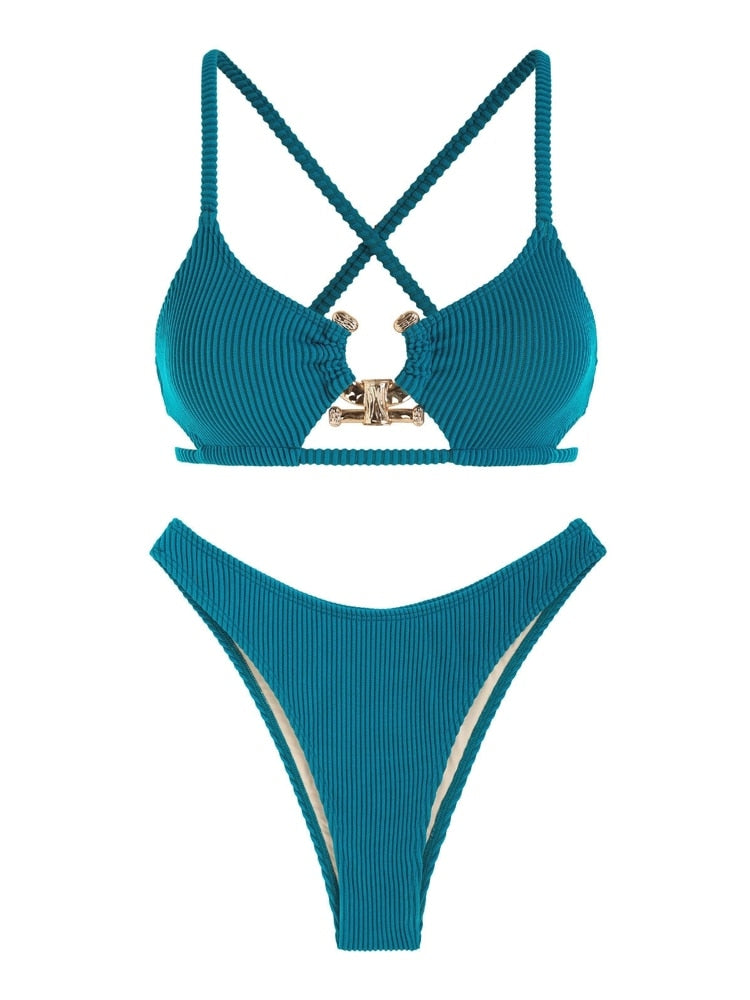 Villa Blvd Textured Metal Hardware Bikini ☛ Multiple Sizes Available ☚