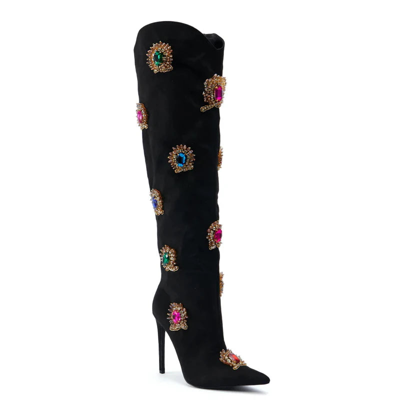 Villa Blvd Vintage Crystal Knee-High Boots