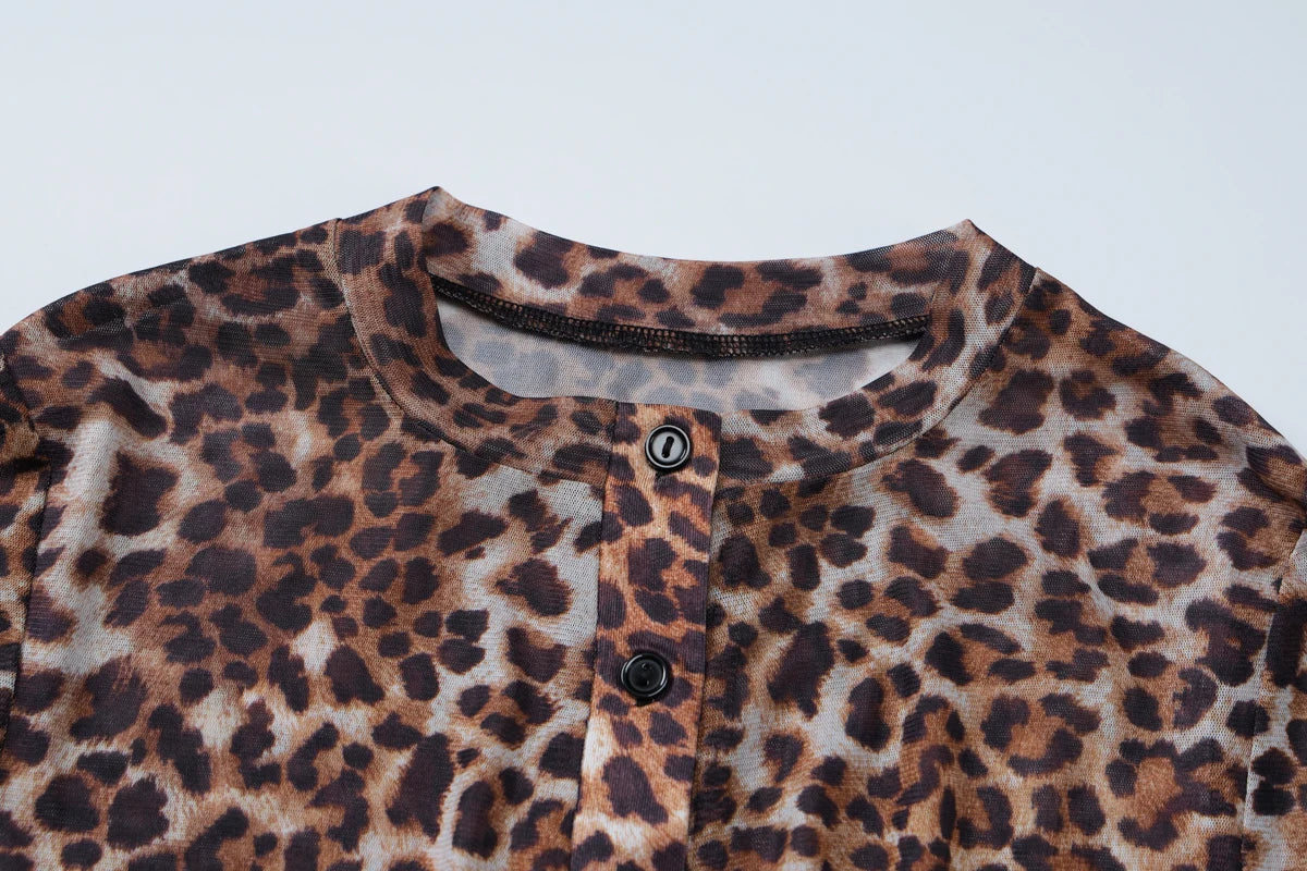 Villa Blvd Leopard Mesh Shirt + Shorts Sets