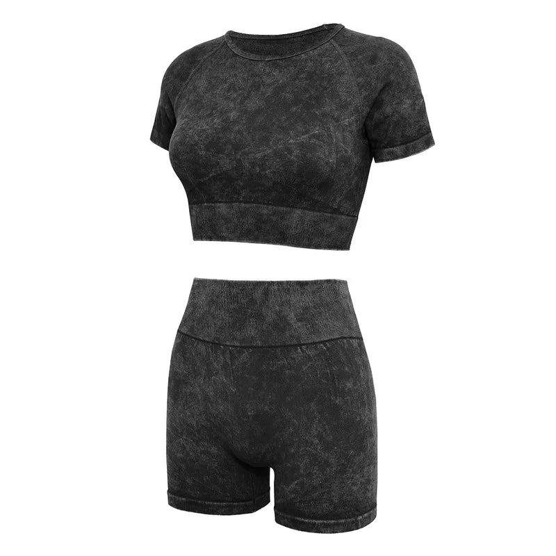 Villa Blvd Seamless Acid Wash Crop Top + Shorts Set ☛ Multiple Colors Available ☚