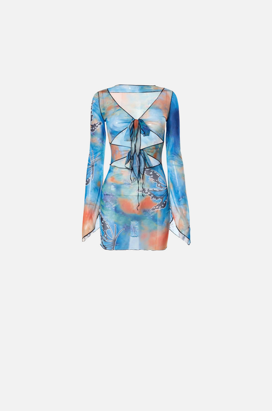 Villa Blvd Butterfly Tie-Dye Sheer Mesh Dress ☛ Multiple Colors Available ☚
