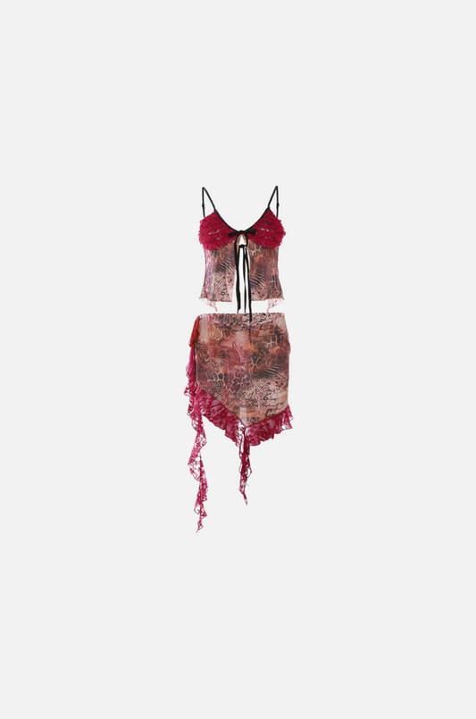 Villa Blvd Tassel Bandage Camisole + Skirt Set