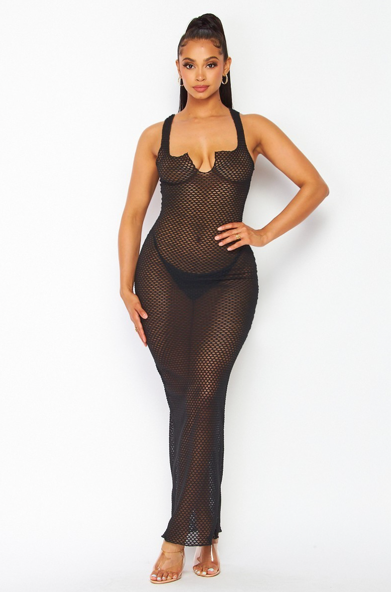 Villa Blvd Maxi Mesh Cover-Up Dress