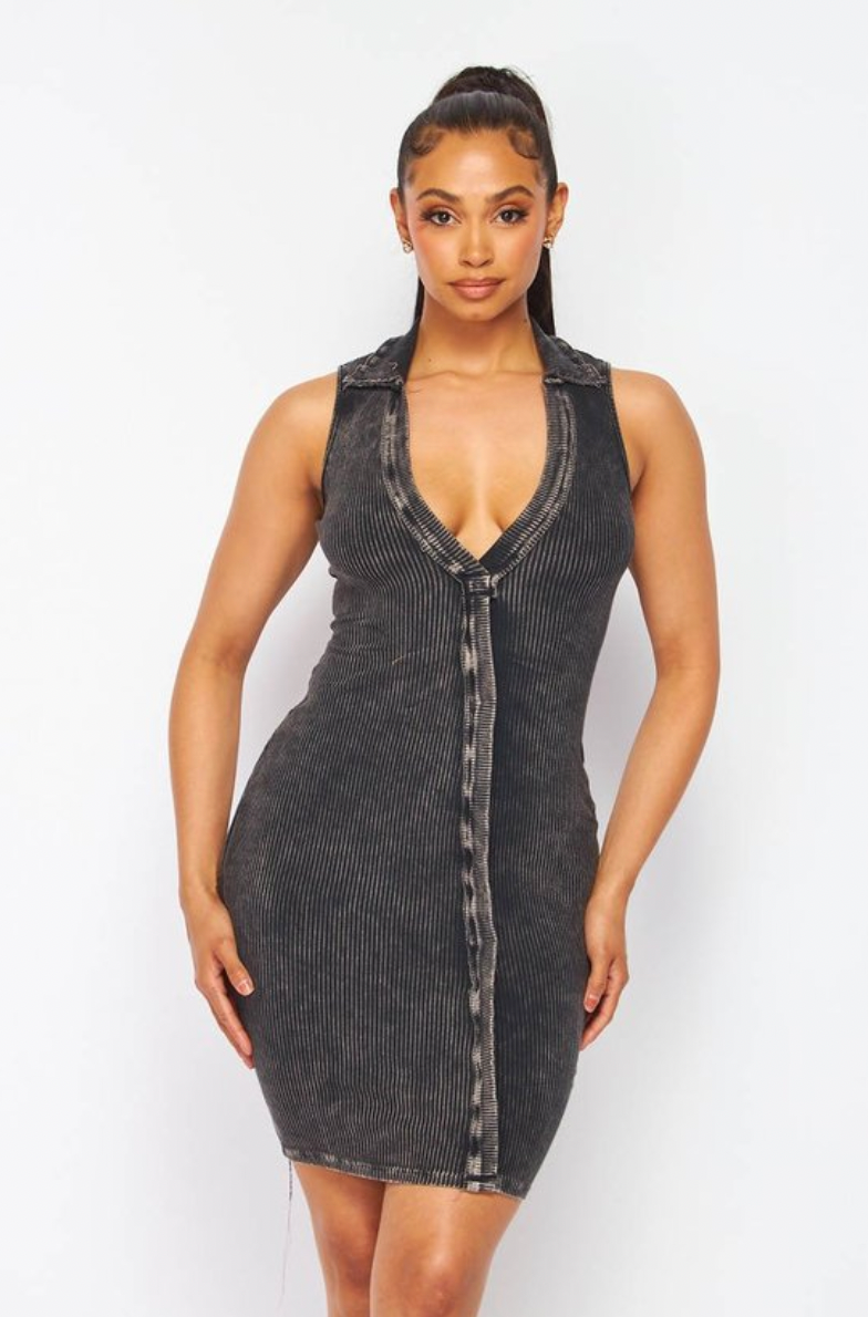 Villa Blvd Mineral Washed Ribbed Denim Dress ☛ Multiple Colors Available ☚