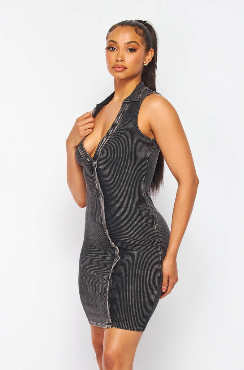Villa Blvd Mineral Washed Ribbed Denim Dress ☛ Multiple Colors Available ☚