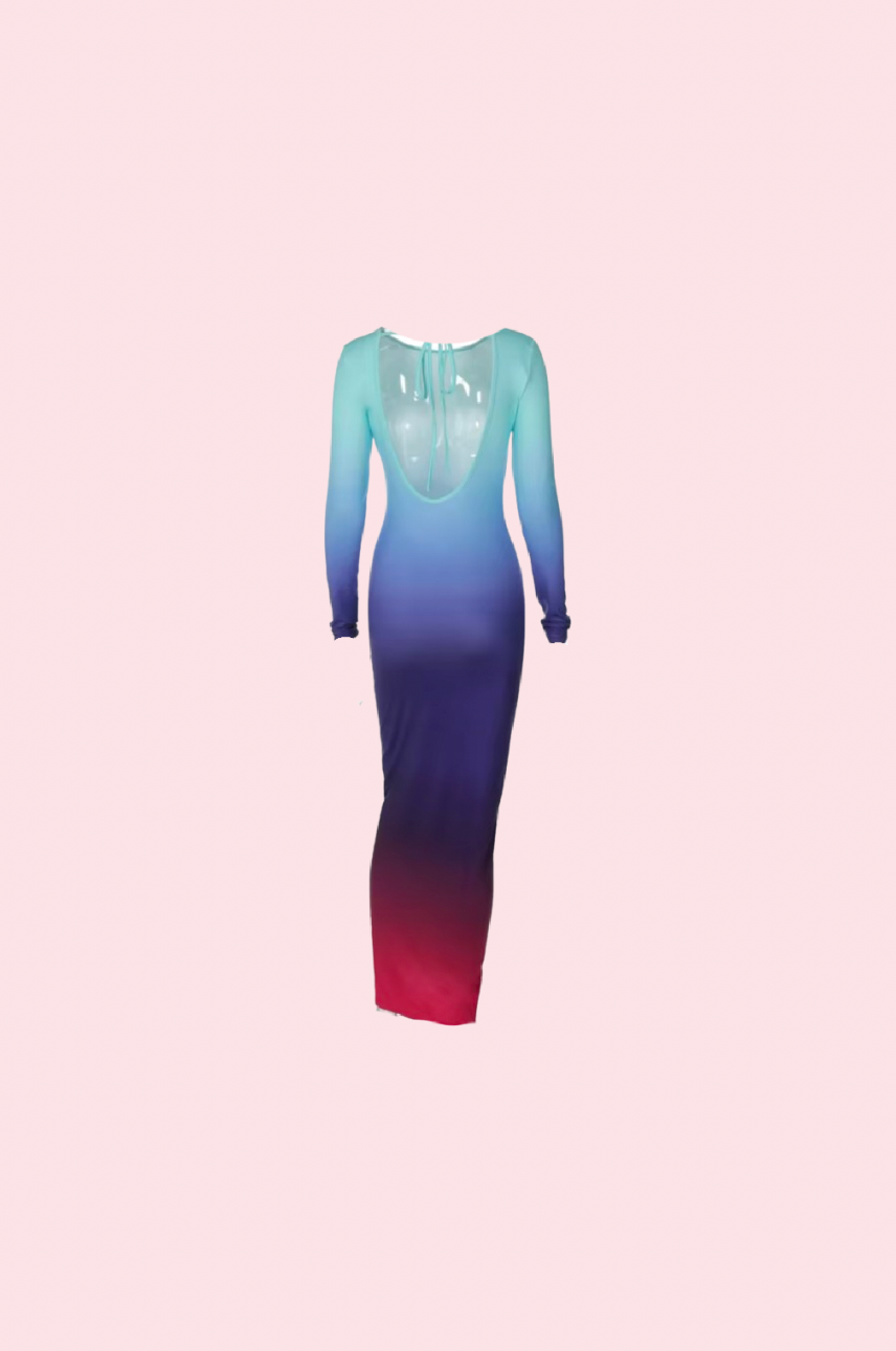 Villa Blvd Ombre Backless Maxi Dress