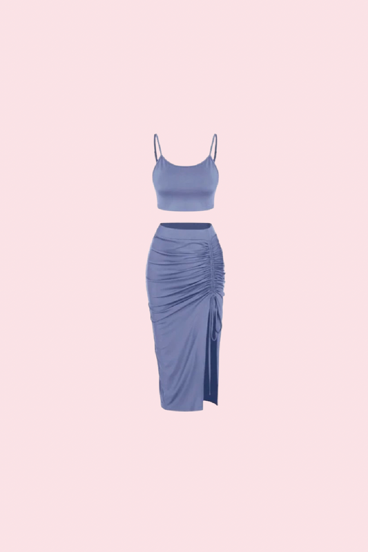 Villa Blvd Cropped Top + Ruched Skirt Set