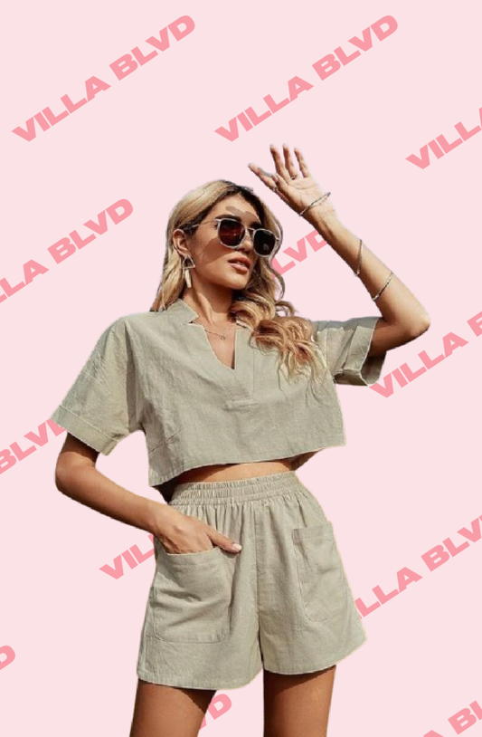 Villa Blvd Cropped Tweed Safari Set