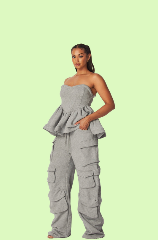Villa Blvd ƎDEN Peplum Cargo Set - Grey
