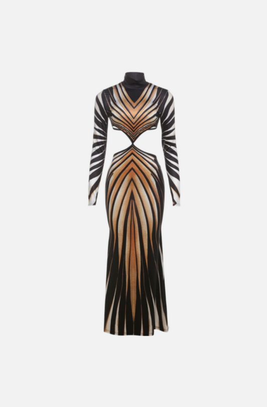 Villa Blvd Shadow Striped Hollow Dress