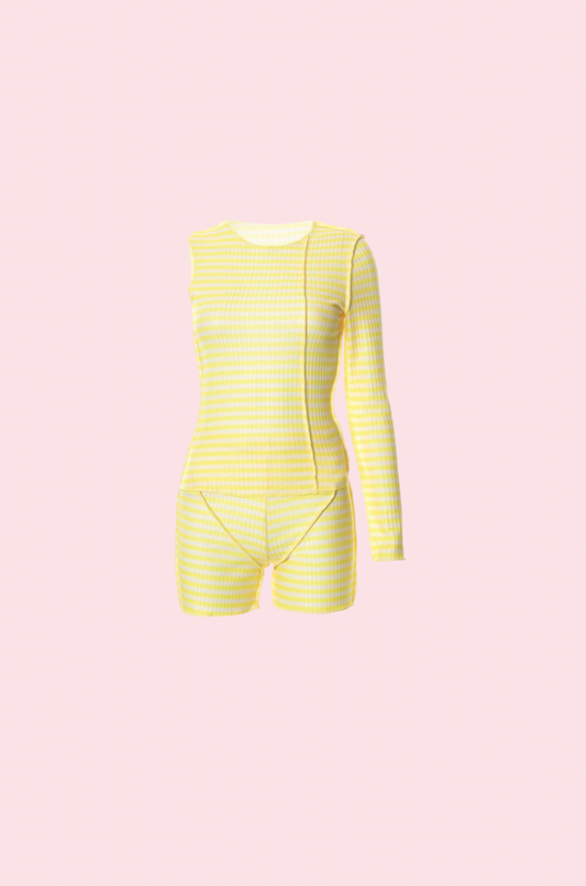 Villa Blvd Striped Exposed Seam Top + Shorts Set