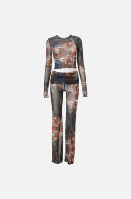 Villa Blvd Mesh Panelled Abstract Sheer Set