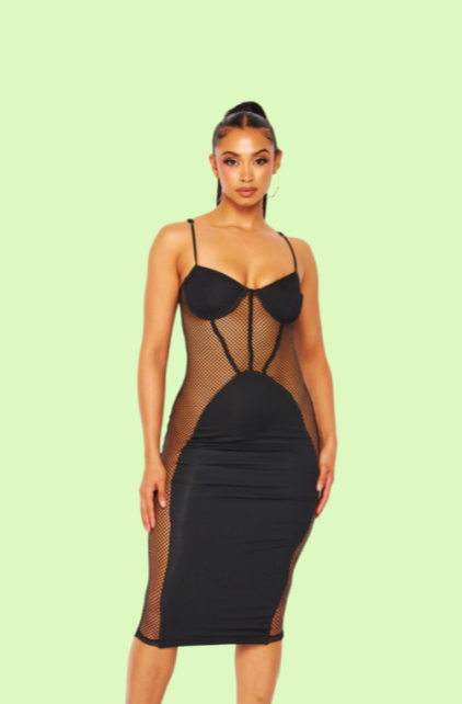 Villa Blvd ƎDEN Paneled Net Midi Dress