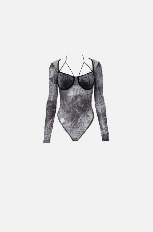 Villa Blvd Abstract Prompt Mesh Bodysuit