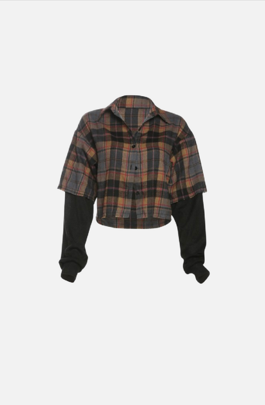 Villa Blvd Plaid Distressed Polo Cardigan