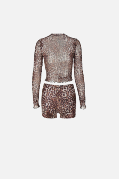 Villa Blvd Leopard Mesh Shirt + Shorts Sets